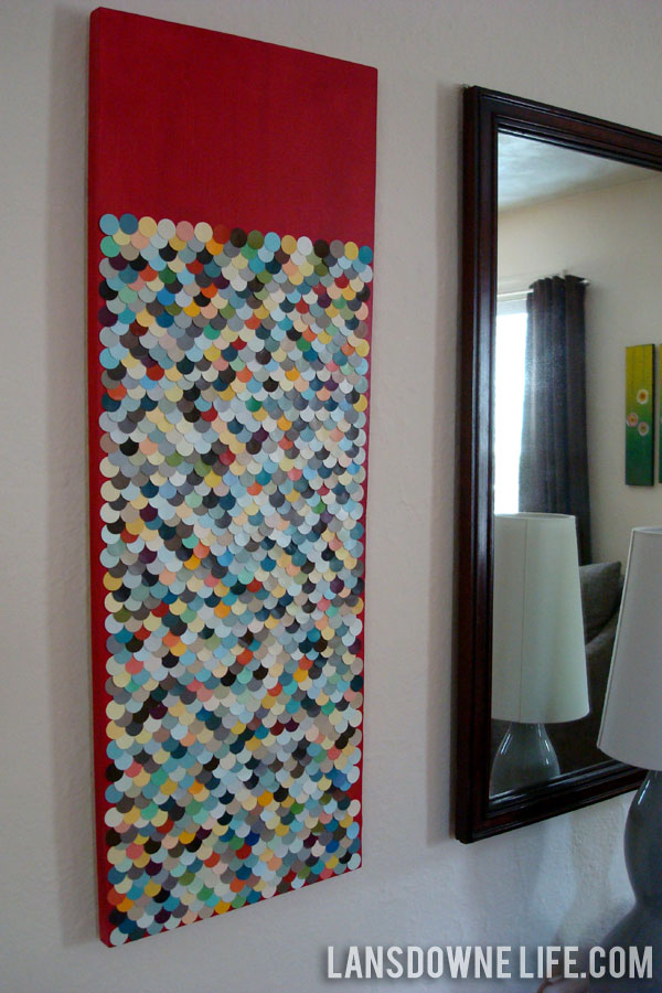 Repurposed scalloped paint chip wall art