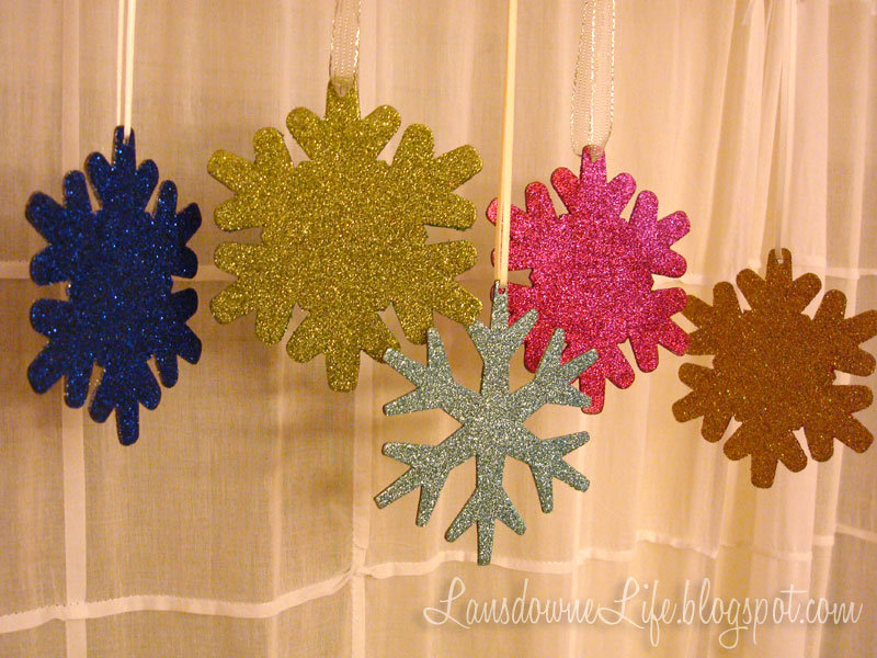 Glittery snowflake ornaments