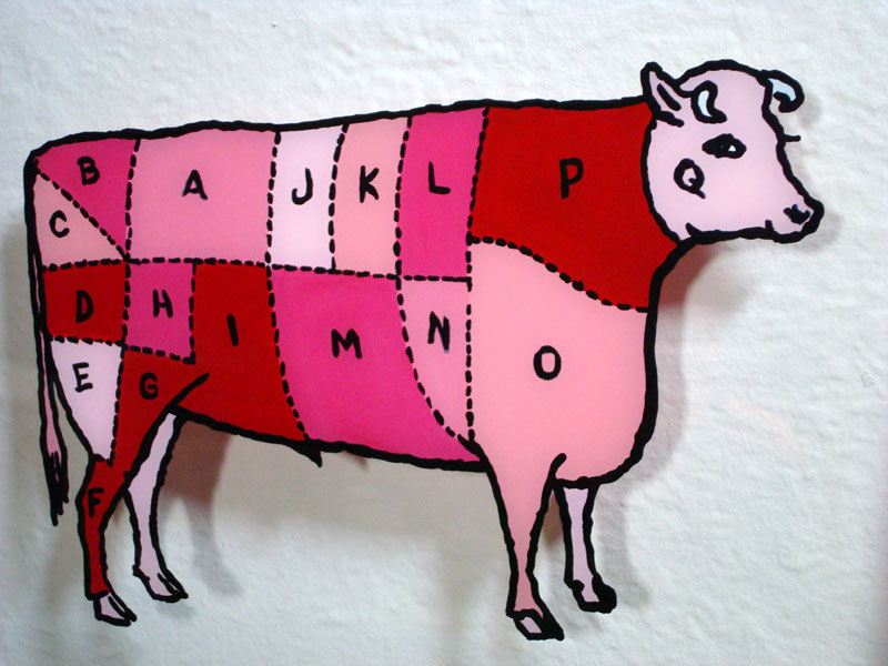 Back-painted glass cow diagram
