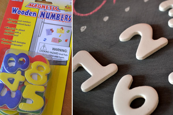 DIY pizza pan chalkboard party favors with number magnets
