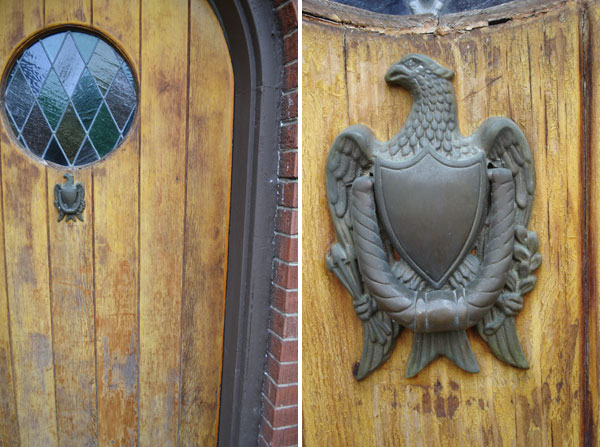 Worn finish on wood front door