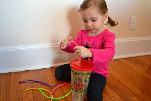 Putting pipe cleaners in a cup