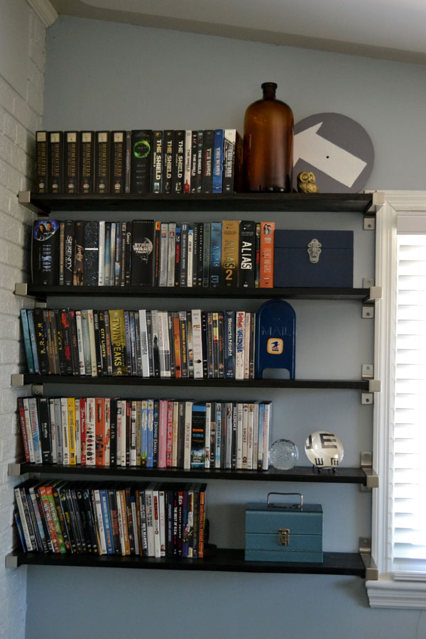 Custom open shelving for DVD storage