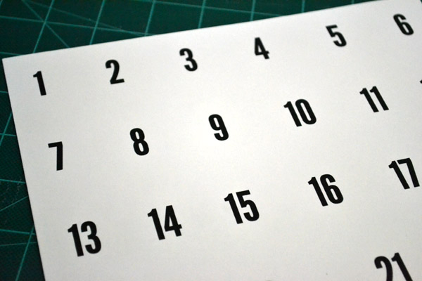 Printed numbers for advent calendar