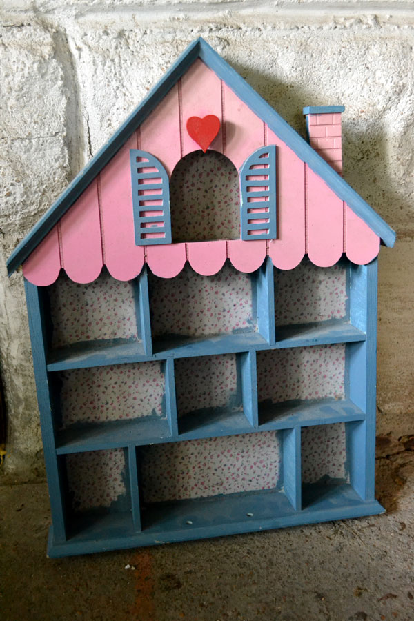 House shelf turned toddler dollhouse