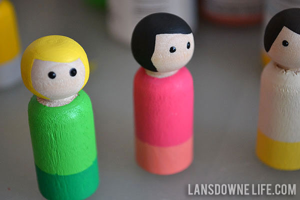 Simple hand painted peg dolls