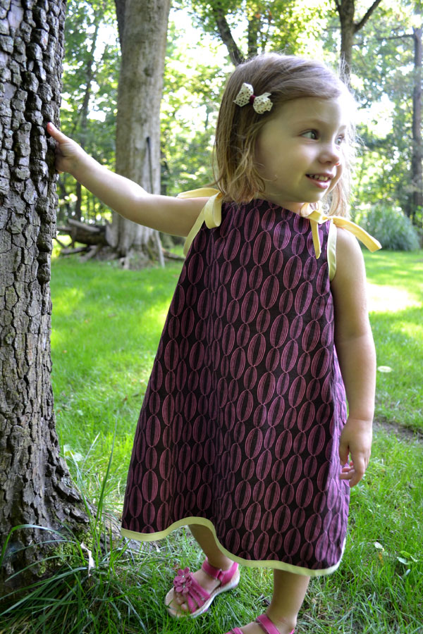 Reversible pillowcase dress with bias tape