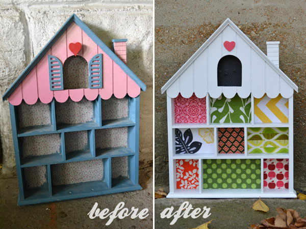 Ugly craft makeover: House shelf turned toddler dollhouse