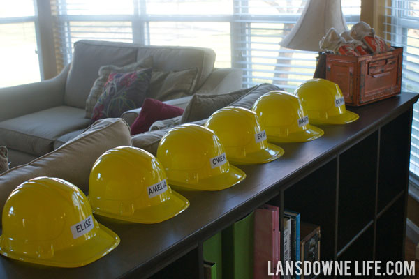 Construction-themed birthday party hats