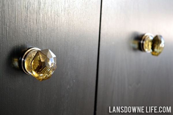 Repainted record cabinet with yellow glass knobs