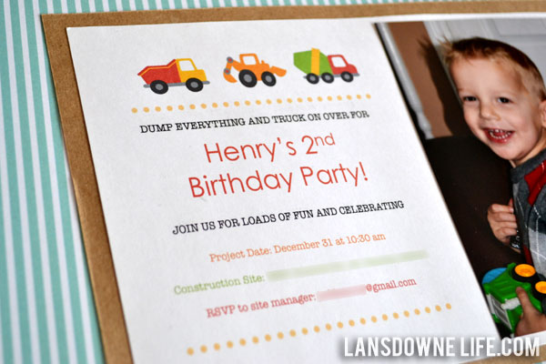 Construction-themed birthday party invitation