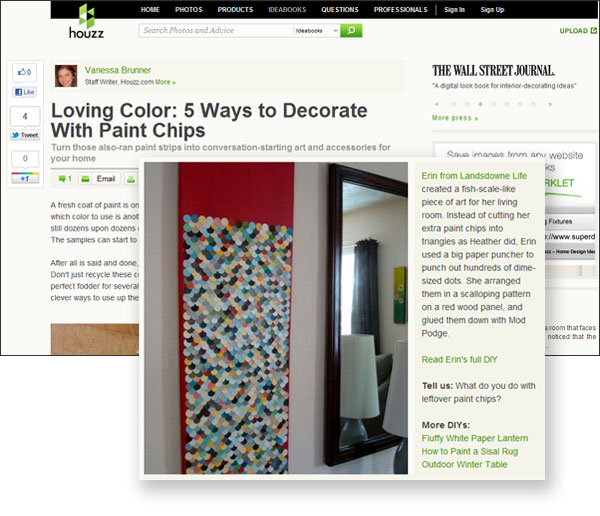 My paint chip mosaic wall art was featured on Houzz!