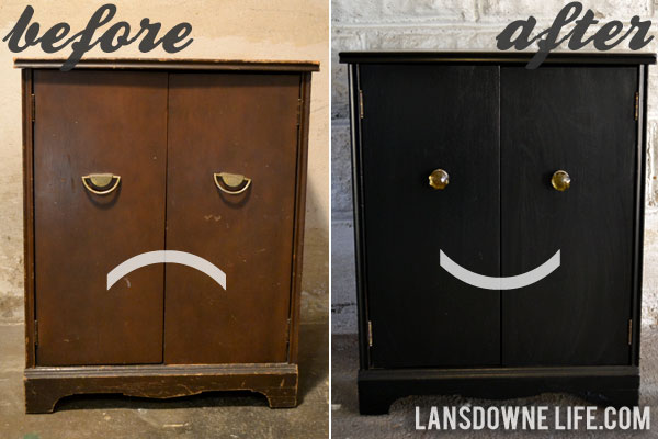 Repainted record cabinet with decoupaged inside and new knobs