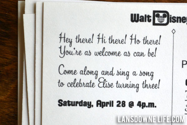 Disney World birthday party postcard invitation