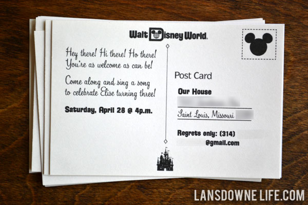 Disney World birthday party postcard invitation