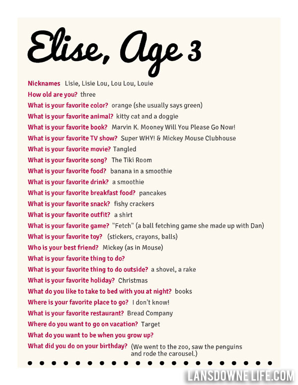 Kids Birthday Questionnaire - Free Printable