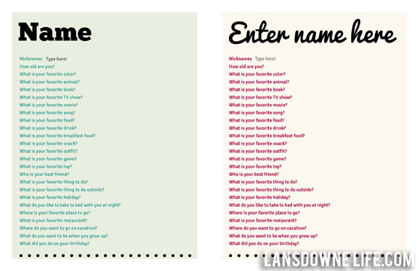 Kids Birthday Questionnaire - Free Printable