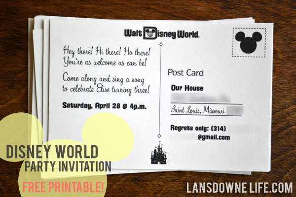 FREE printable: Disney World postcard party invitation