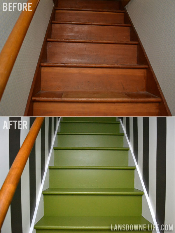 Painted green stairway makeover reveal