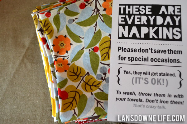 Reusable cloth napkins for everyday use + FREE printable tag