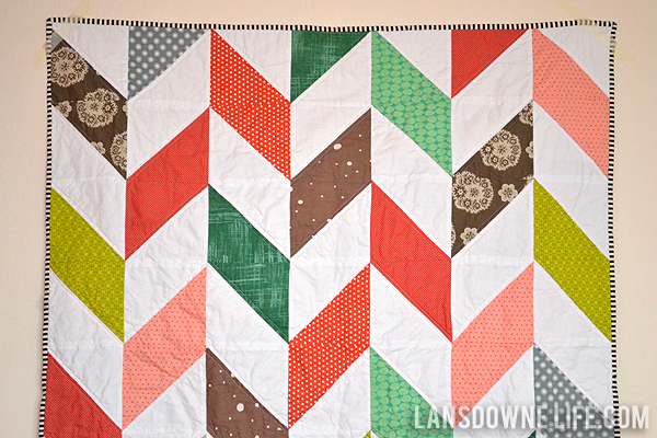 Herringbone half-square triangle baby quilt