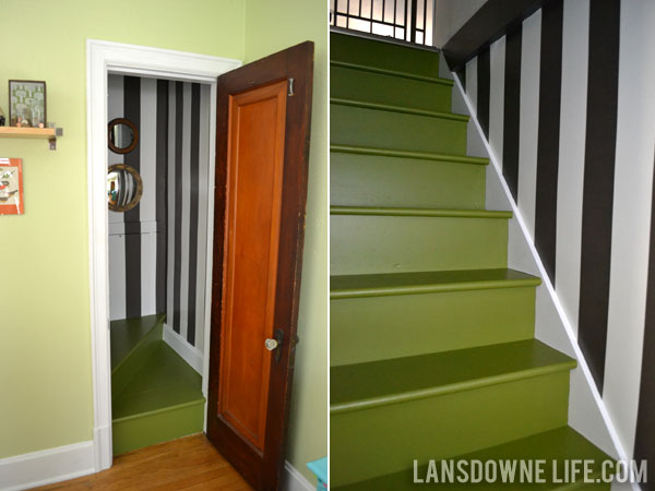 Painted green stairway makeover reveal