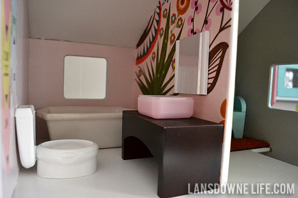 Dollhouse bathroom with handmade furniture