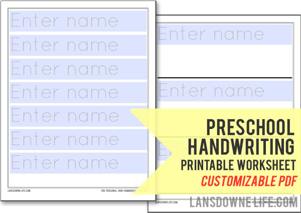 Preschool handwriting printable worksheet (Customizable PDF)