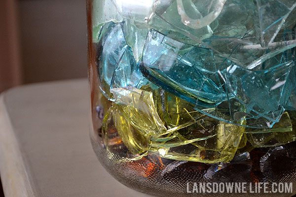 Backyard treasure glass in a vintage jar