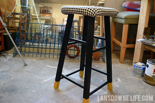 Black and white thrift-store stool makeover