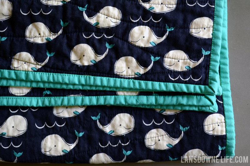 Baby boy whale whole cloth quilt