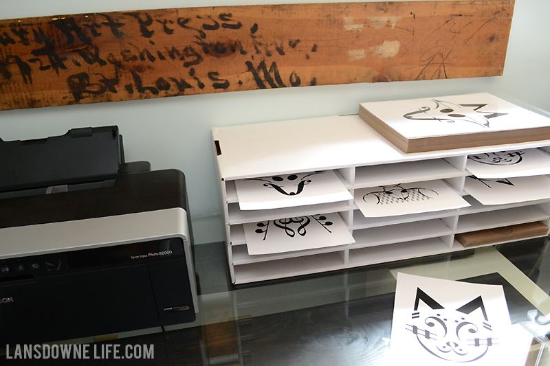 Home printing studio with drying rack