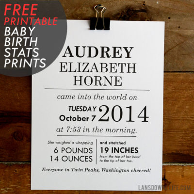 FREE printables: Baby birth stats wall art - Lansdowne Life