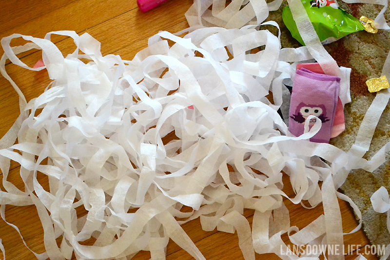 Unraveling crepe paper surprise ball