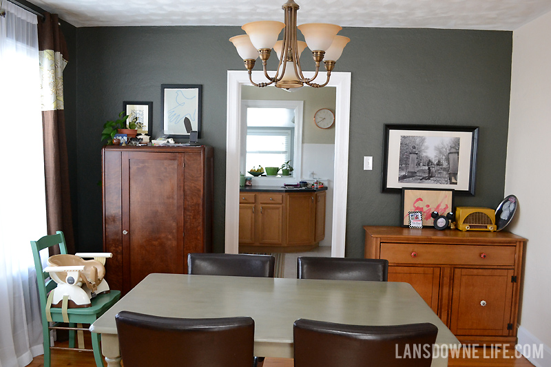 Gray walls in dining room