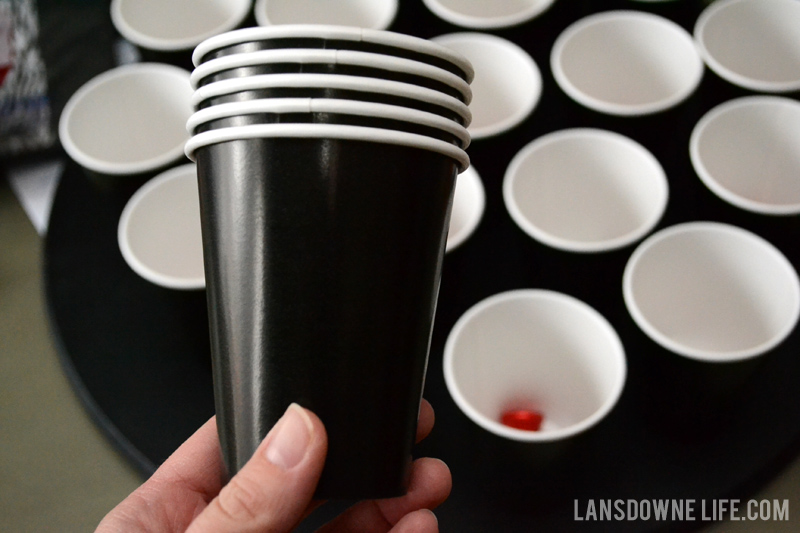 Dollar store paper cups used to create the punch board compartments